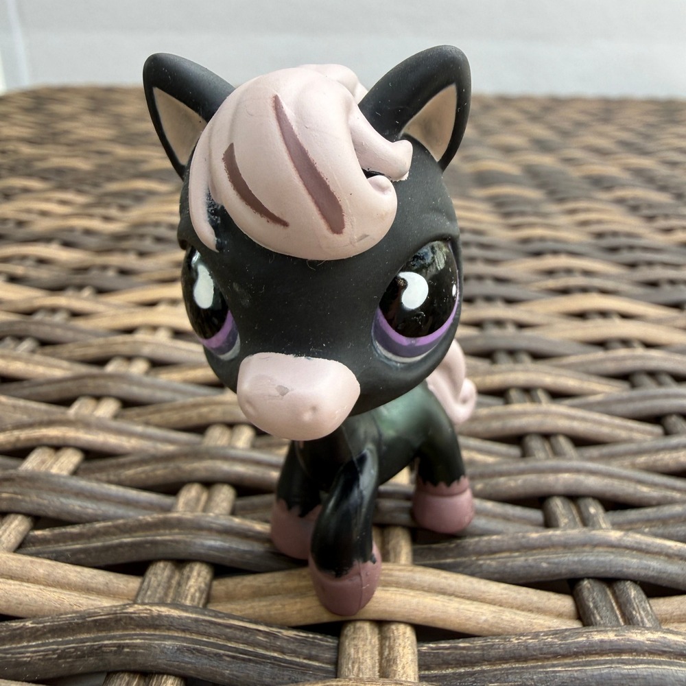 Littlest Pet Shop LPS #523 Black Pink Pony Horse Purple Eyes Bobble Head 2006